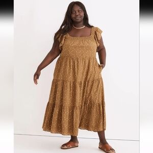 Madewell Plus Ruffle-Sleeve Tiered Midi Dress in Daisy Stitch 3X NWT